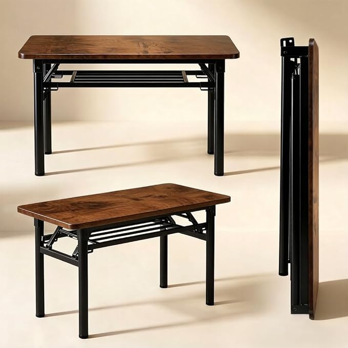 Folding Desk for Small Spaces 39.4 Inch Foldable Computer Desk No Assembly Required Space Saving Portable Study Table for Compact Home Office Bedroom Dorm Apartment Brown
