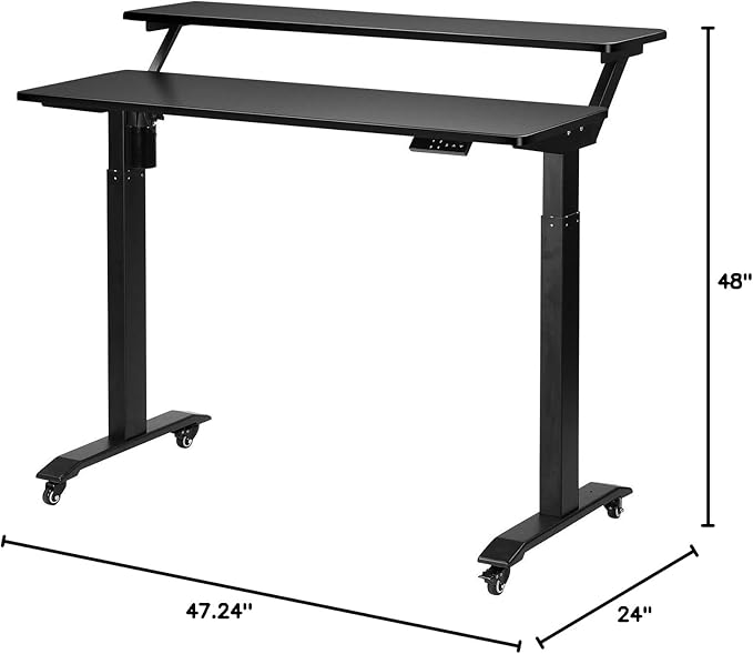 UNICOO Electric Height Adjustable 2-Tier Raising Desk with Wheels Mobile Standing Desk with Monitor Stand Ergonomic Adjustable Computer Table Electric Standing Game Table for Home Office