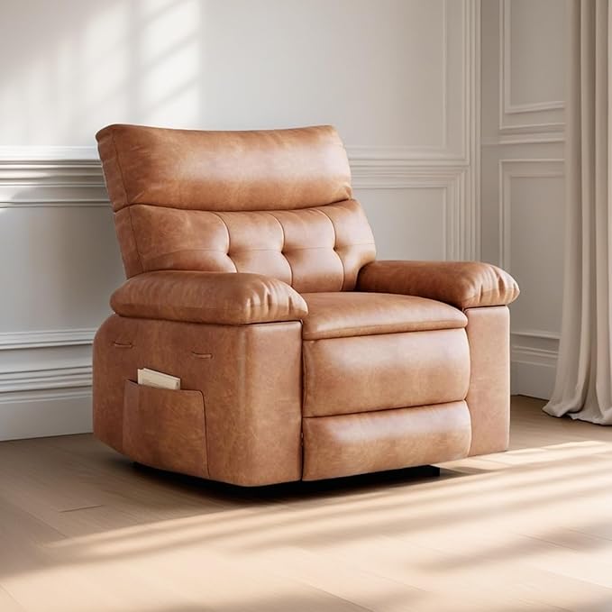 27'' Oversized Recliner Chair - PU Leather Manual Recliner for Adults Exceptional Comfort Lazy Chair with 1.5X Sponge Filling for Living Rooms Bedrooms