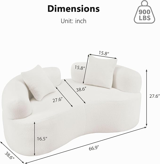 66.93 Inch Curved Loveseat Sofa with High - Density Foam Cushion Full Compression Modular 2-Seater Couch No Assembly Required for Small Spaces &amp Living Room Cream White
