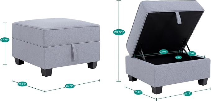 Naomi Home Square Ottoman Module for Modular Sectional Sofa Storage Ottoman Footrest and Square Seat Cube Linen Foot Stool - Gray