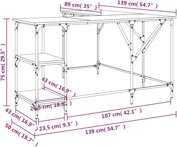 Desk Black 139x139x75 cm Engineered Wood|Computer DeskOffice Work DeskLapT O P Table for student and workerStudy TableWriting Desk for BedroomHomeOffice