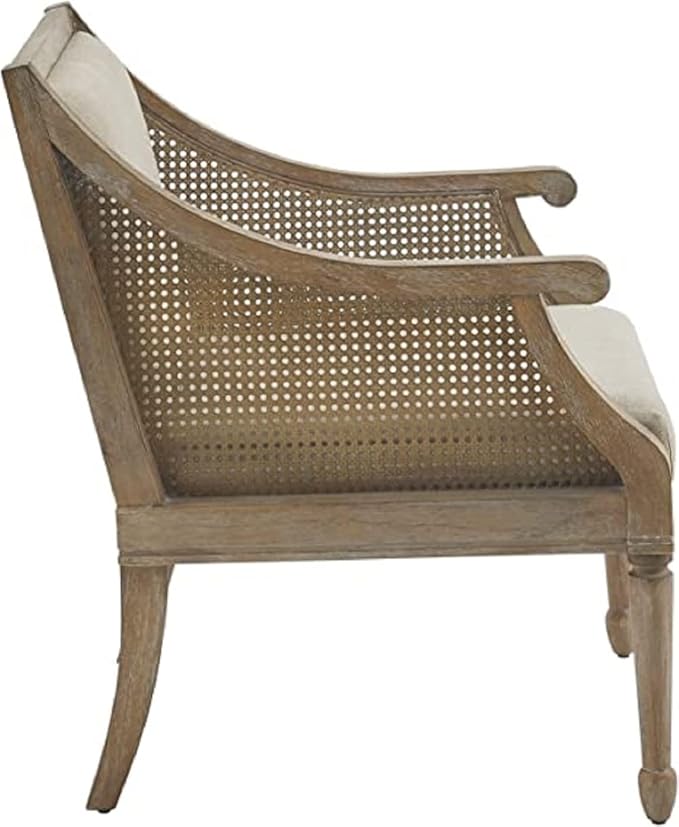 Martha Stewart Isla Accent Chairs for Living Room with Solid Wood Frame Cane Webbed Swoop Track Arms Turned Legs Farmhouse Coastal Cottage Deep Seating Lounge - Reclaimed Wood Natural