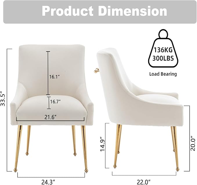 Dining Chairs Set of 4 Modern Velvet Dining Room Chairs with Gold Legs Upholstered Accent Chairs for Living Room/Restaurant/Study Room(Beige)