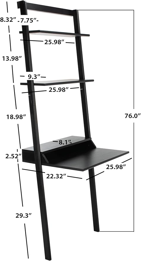 SAFAVIEH Home Collection Pamella Black 2-Shelf Computer Table Office Writing Leaning Desk