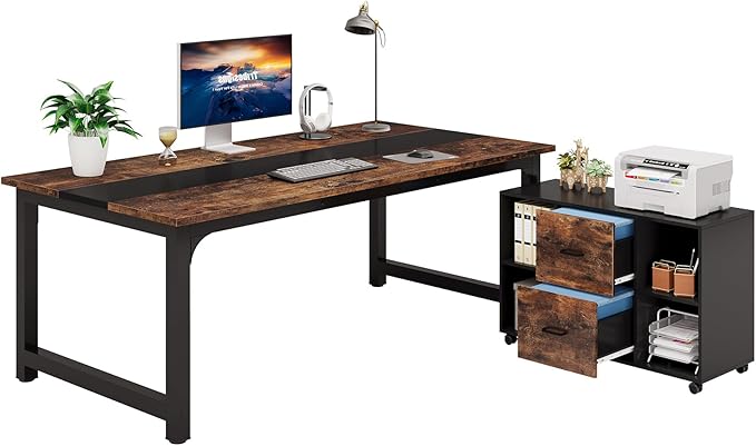 Tribesigns 63 Computer Desk with 40 Lateral File Cabinet L Shaped Executive Desk with Mobile Drawer Cabinet Office Furniture Set for Home Study Workstation Rustic Brown &amp Black