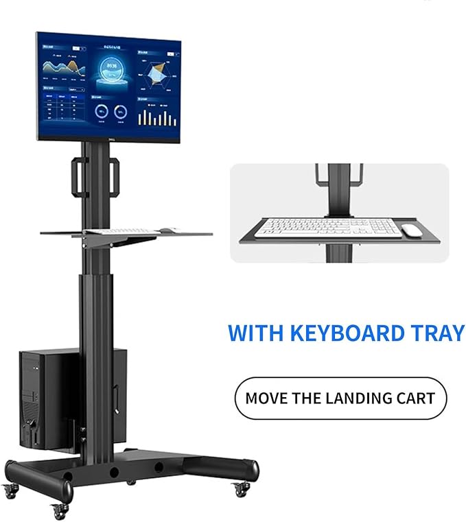 Mobile Workstation with Monitor MountMedical Trolley Cart with Wheels Medical Nurse Hospital Workstation Office Portable Computer Cart Keyboard Tray (F1)