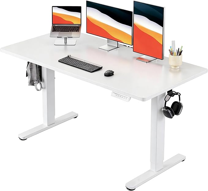 HUANUO Electric Standing Desk Whole Piece Desktop Adjustable Height Computer Desk 4 Height Memory Settings Sit Stand Up Desk for Home Office 55 x 27 White