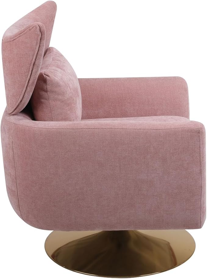 Pink Swivel Accent Chairs for Living Room Mid Century Modern Accent Chair with Arms Comfy Side Chairs for Living Room with Gold Base &amp Lumbar Pillow Upholstered Armchair with Wingback