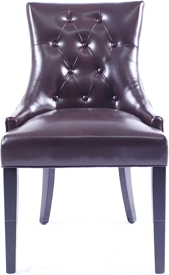Dark Brown Bounded Leather Dinng Chair Living Room Chair (2 pcs Set)