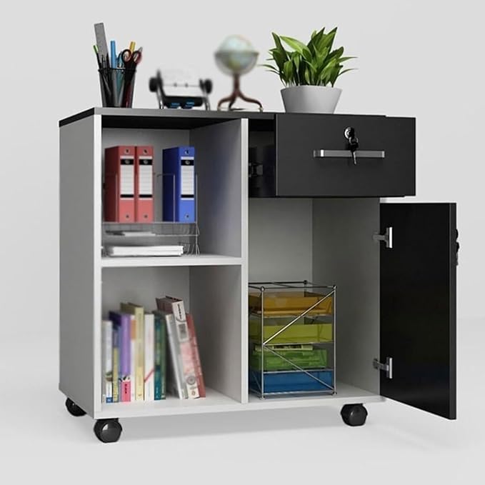Mobile Locking File Cabinet Office Storage Cabinets for Documents Printer Data Secure Space Saving Filing(A)