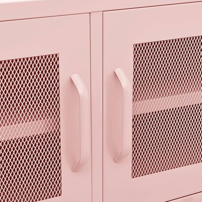 vidaXL Industrial Style TV Stand in Pink Steel Adjustable Height Cable Management System 41.3x13.8x19.7 2 Doors and 1 Shelf Maximum Loading 220.5lb