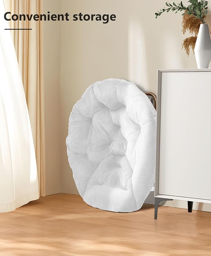 Cozy Saucer Chair Living Room Chair Faux Fur Soft Thick Padded Seat Metal Frame Folding Chair Comfortable Moon Chair for Living Room Bedroom Reading Nook Modern Style 2 Pack White
