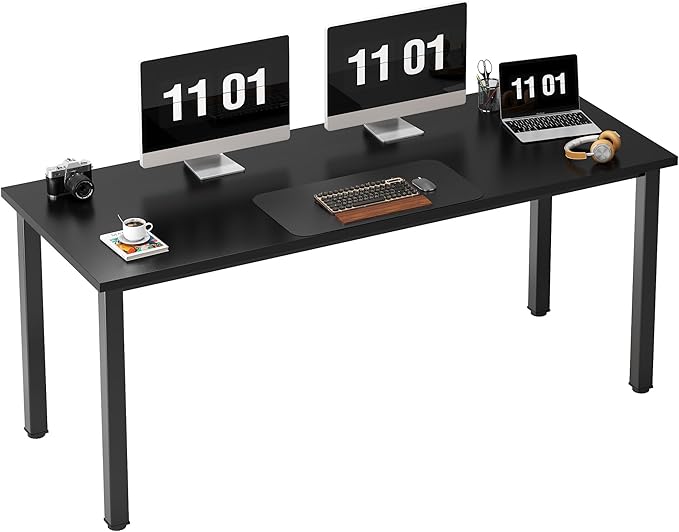 Need 63 Inch Large Computer Desk - Modern Simple Style Home Office Gaming Desk Basic Writing Table for Study Student Black Metal Frame Black