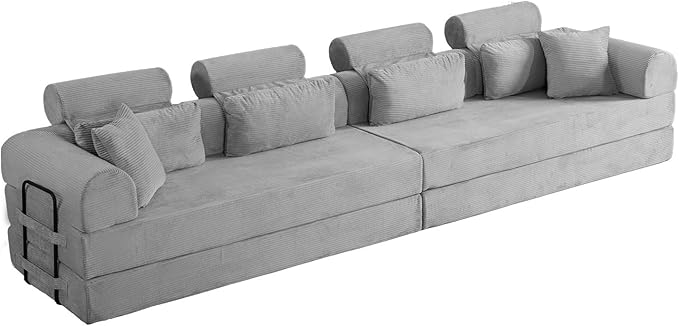 KEIKI 106 4Seat Modular Sectional Corduroy Sofa Couch for Living Room Apartment Living Family Friendly Homeowners Soft Plush Comfortable Cozy Relaxing Lounge Contemporary Design Light Gray