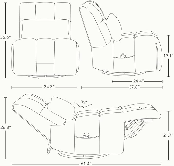 Watson &amp Whitely Oversized Power Recliner Chair for Adults Swivel Rocker Recliner Chair with Lumbar Support Ultra-Comfy Glider Recliner for Living Room Theater Seating Single Sofa Cream