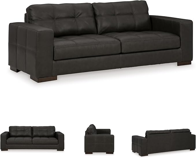 Signature Design by Ashley Luigi Modern Tufted Leather Match Sofa Black