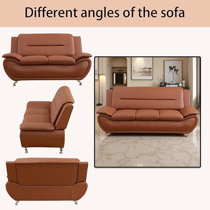 A Ainehome Sectional Sofa Couch Set Living Room Furniture Sets Modern Leather Sofa Couch for Living Room(A-Orange)