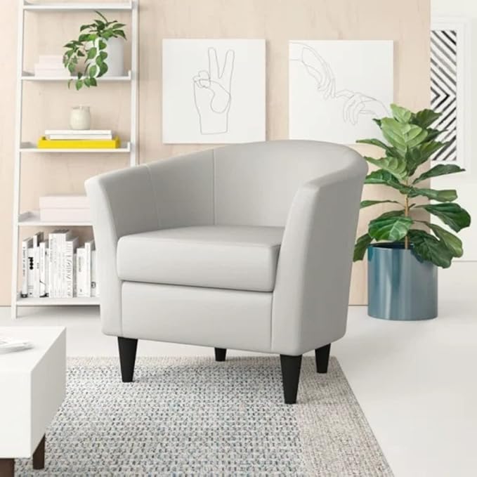 Stylish Ivory Faux Leather Lounge Chair Living Room 31.5'' Wide Modern Style Solid and Engineered Wood Frame Black Tapered Dowel Legs | Foam Seat Material Tight Back Pretty White Shade Durable