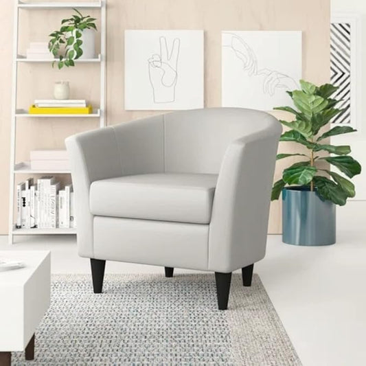 Stylish Ivory Faux Leather Lounge Chair Living Room 31.5'' Wide Modern Style Solid and Engineered Wood Frame Black Tapered Dowel Legs | Foam Seat Material Tight Back Pretty White Shade Durable