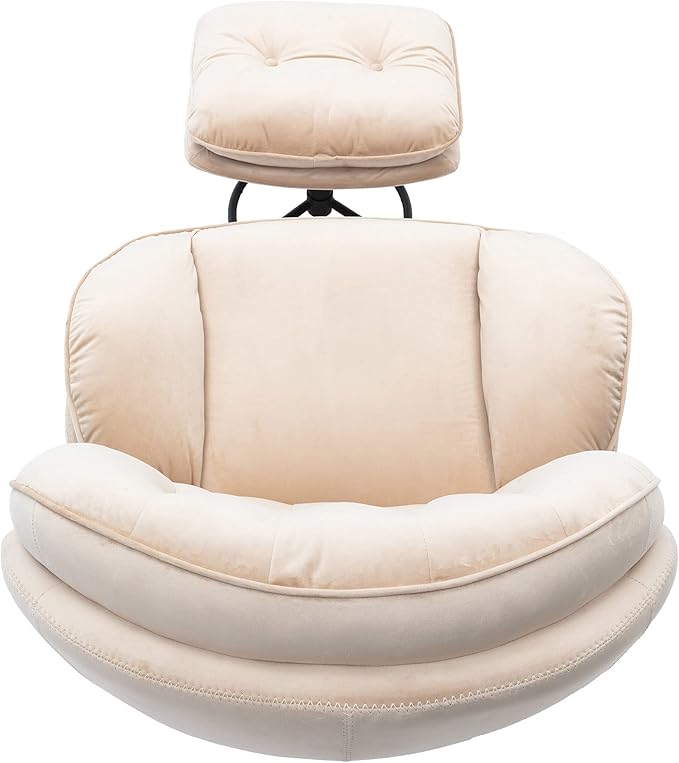 Velvet Swivel Accent Chair with Ottoman Set Modern Lounge Chair with Footrest Comfy Armchair with 360 Degree Swiveling for Living Room Bedroom Reading Room Home Office Metal Base Frame Pink
