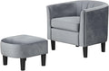 GOFLAME Accent Chair with Ottoman Modern Velvet Fabric Barrel Chair with Footrest Curved Backrest Removable Seat Cushion Upholstered Club Tub Sofa Reading Armchair for Living Room Bedroom Gray