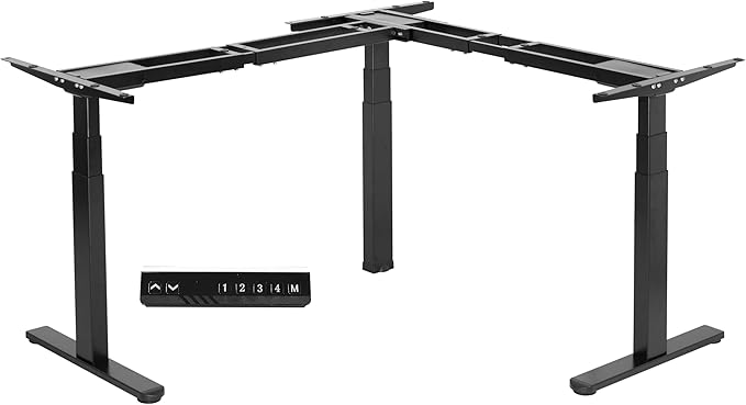 VIVO Electric Triple Motor Height Adjustable 3 Leg Corner Desk Frame up to 300lbs Sit Stand Ergonomic L Shaped Frame Only Black DESK-V130EB