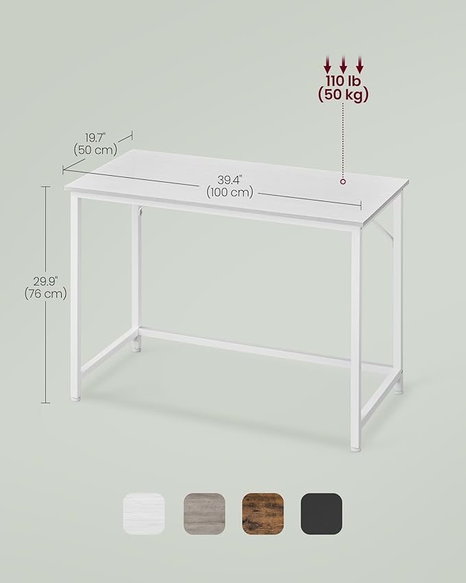 VASAGLE Computer Desk Office Work Desk 39.4 x 19.7 x 29.9 Inches for Study Bedroom Home Office Living Room Maple White and Cloud White ULWD041W44