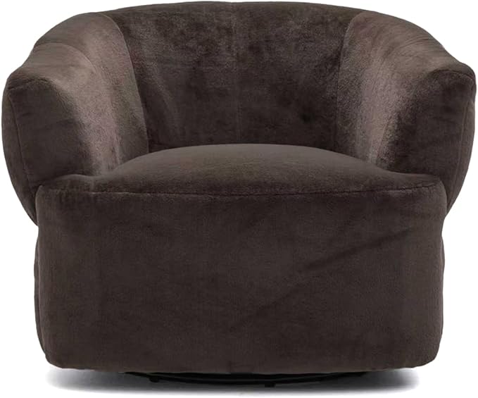 Christopher Knight Home Manie Plush Fabric 360° Swivel Accent Chair Solid Wood Living Room Swivel Barrel Chair Rotating Single Lounge Sofa Comfy Reading Armchair Dark Brown