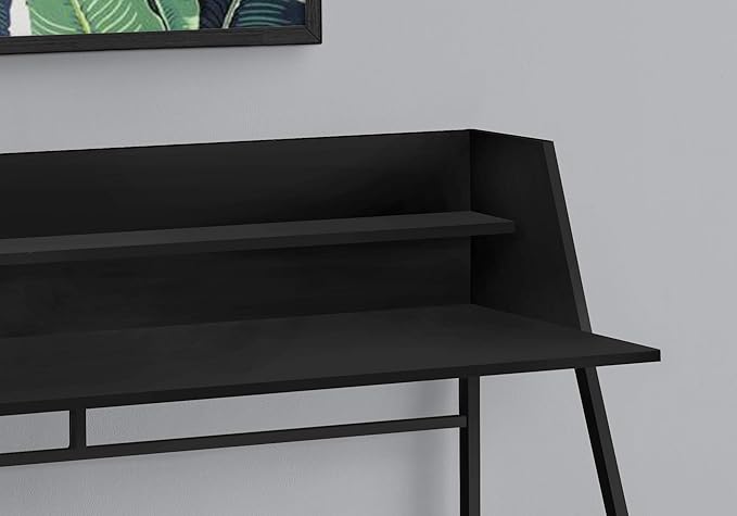 Computer Desk Home Office Laptop Storage Shelves 48 l Work Black Laminate Black Metal Contemporary Modern