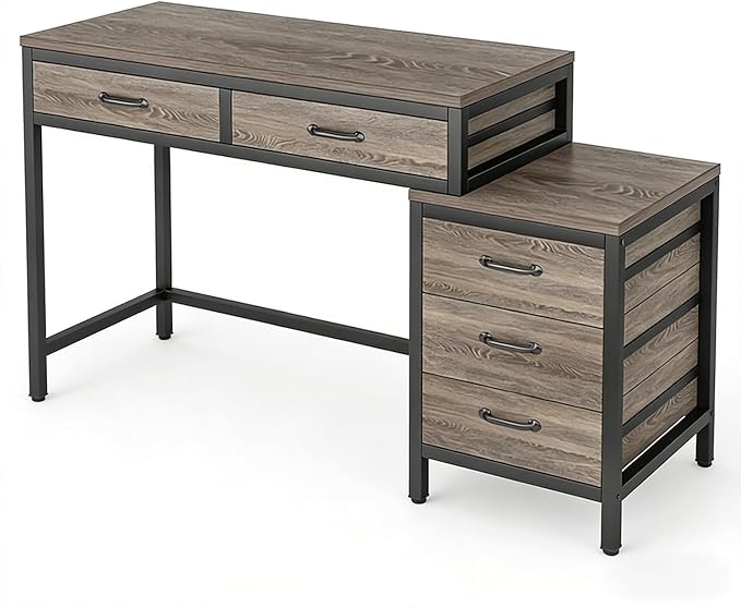 Computer Desk with Adjustable Position Drawers Gray Gaming Desk with Storage Compact Home Office Desks Vanity Desks Without Mirror for Bedroom/Study Writing