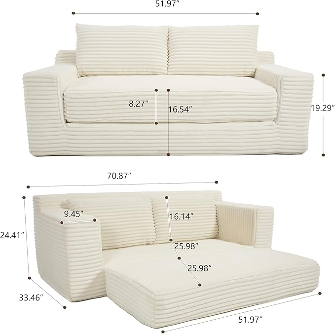 Boneless Couch 2 in 1 Convertible71 Corduroy Cloud Loveseat SofaMemory Foam Couch in a BoxNo Assembly Small Sofa for Living RoomApartments Home OfficeBedroom-Beige