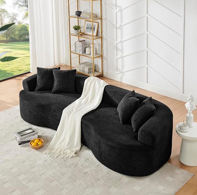 Curved Boneless Sofa Couches 4-Seat Tight Backrest Couch for Living Room Bedroom Boneless Cloud Sofa with 4 Pillows Floor Sofa in A Box No Assembly Required