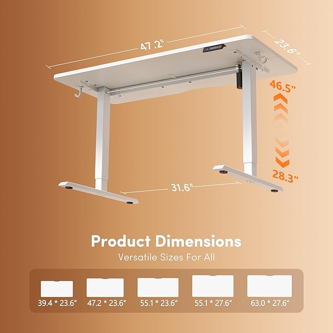 FEZIBO 48 x 24 Inchs Electric Standing Desk Height Adjustable Sit Stand Up Computer Office Desk with Splice Board White Frame/White Top