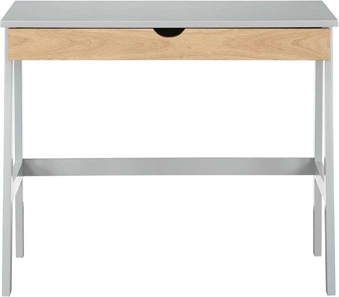 Penau Hilton Desk in Gray/Natural Solid Wood Construction Single Spacious Drawer with Metal Glides Easy Assembly Home Office or Study Desk