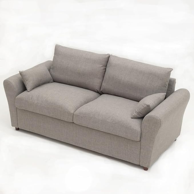 Panana Modern 3 Seater Couch Seette Linen Fabric Grey Sofa with Under Storage Compartment for Small Apartment 180 x 80 x 80cm (Light Grey Sock Arm)