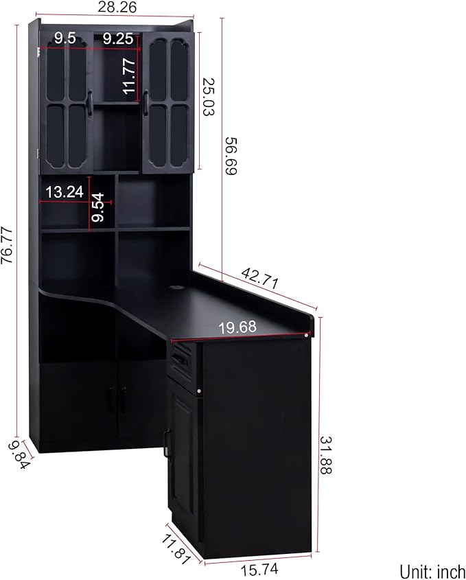 Modern Home Computer Desk with Hutch L-Shaped Corner Office Table with Drawers and Storage CabinetMDF+Wood Study Desk for OfficeStudy Room