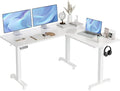 Claiks L Shaped Standing Desk Adjustable Height Dual Motor Electric Corner Standing Desk 63x55 inch Sit Stand up Desk with Splice Board White