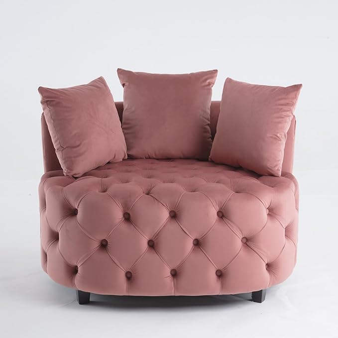 Oversized Accent Chair for Living Room &amp Bedroom Barrel Chair Large Velvet Chair Sofa Lounge Chair Leisure Club Upholstered Armchair with 3 Pillows &amp Wood Legs