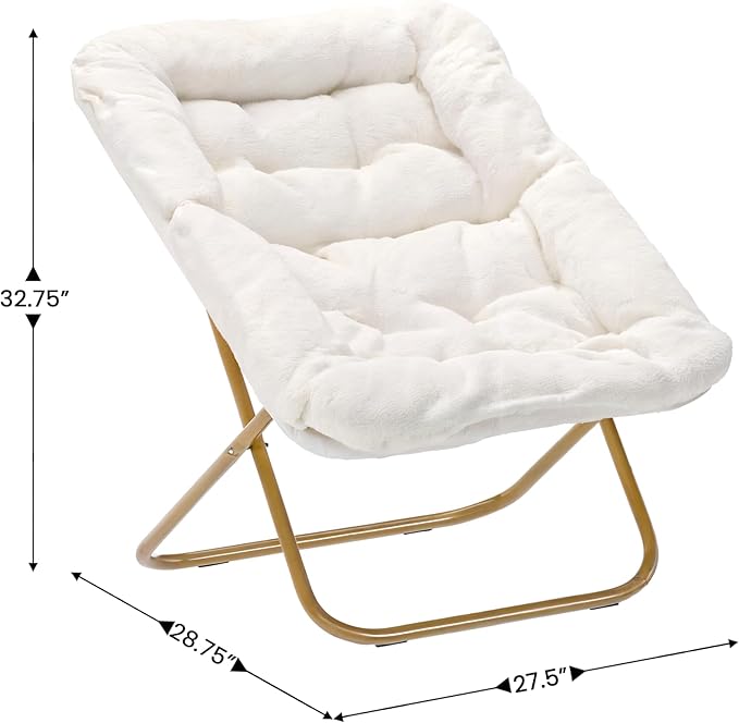 Flash Furniture Archer Saucer Chair with Folding Steel Frame Portable Oversized Saucer Chair for Dorm or Bedroom 28 Ivory Faux Shearling/Soft Gold Frame
