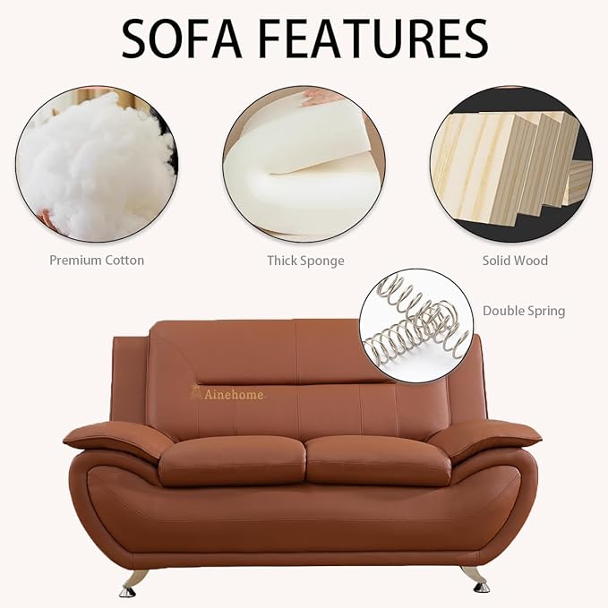 A Ainehome Sectional Sofa Sets Living Room Furniture Sets Modern Faux Leather Sofa Couch 6-Seat Sofa for Living Room(A-Orange Sofa+Loveset+Chair)