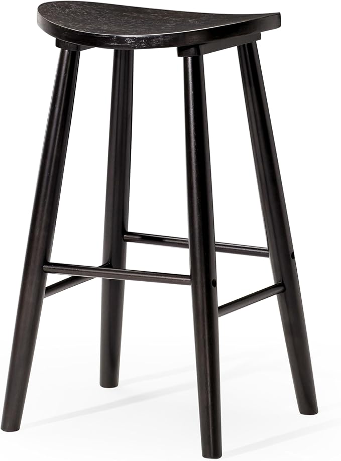 Maven Lane Luna Counter Stool – 26 Inches – Round Stool with Footrest – Black Solid Wood – Space-Saving Design for Kitchen Counters &amp Islands Ideal for Apartments Dorms &amp Compact Living