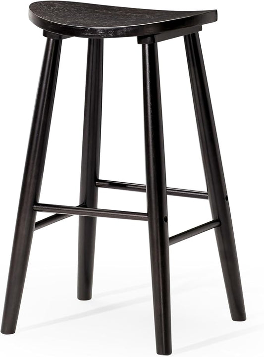 Maven Lane Luna Counter Stool – 26 Inches – Round Stool with Footrest – Black Solid Wood – Space-Saving Design for Kitchen Counters &amp Islands Ideal for Apartments Dorms &amp Compact Living