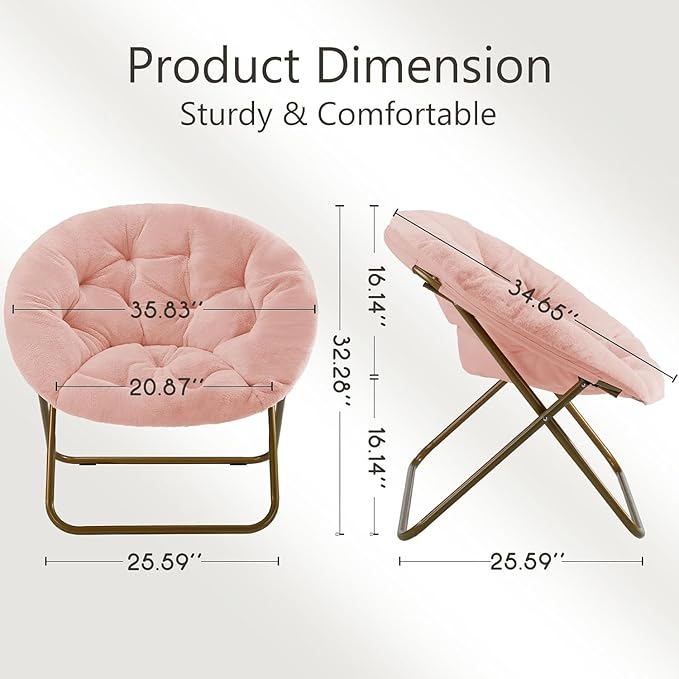 YSSOA Saucer Chair for Adults Comfy Lounge Chair for Bedroom Living Room Folding Moon Chair Thick Padded Seat Soft Faux Fur Reading Chair for Teens Kids