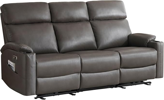 Power Reclining Sofa Electric 3-Seat Dual Recliner Couch with USB Ports Cup Holders Wall Hugger Sofa &amp Couch for Living Room Home Theater Apartment RV (Grey)