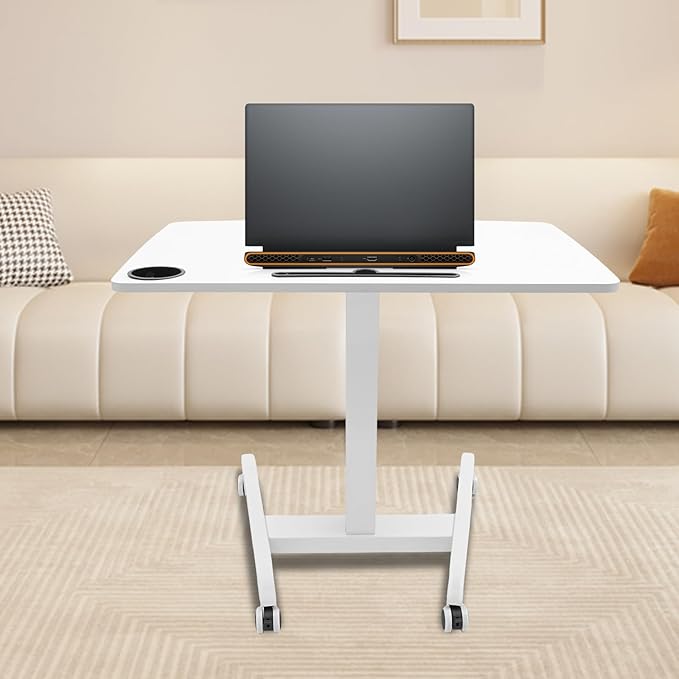 Standing Desk Adjustable Height Mobile Stand Up Desk with Wheels Small Computer Desk Rolling Desk Portable Laptop Desk Standing Table Sit Stand Home Office Desks 22 * 31.5 * 44.25in (White)