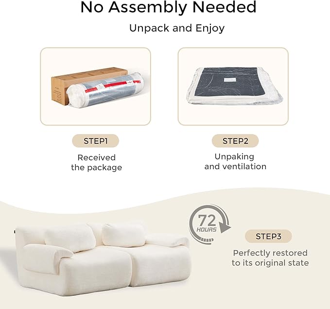 72 Loveseat Cloud Couch Sofa Modular Boneless Sectional with Memory Foam 2 Seater Chenille Sofas No Assembly Modern Love Seat Couches for Bedroom or Small Spaces Beige