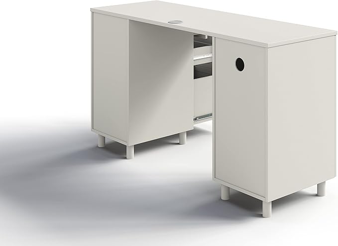 Modern Design Venice Computer Office Desk with 3 Locking Drawers and Storage Cabinet 53 Inch Home and Office Executive White Desk with Keyboard Tray by Crafts and Comfort