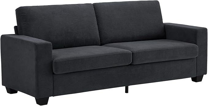 Modern Deep Seat Sofa Couch 84” – Plush Corduroy Cloud Loveseat Oversized Comfy Beige Couch for Living Room Bedroom Apartment Durable 850 lbs Capacity Easy Assembly