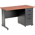 Global Industrial 48 W x 24 D x 30 H Office Pedestal Desk with 3 Drawers Faux-Wood Laminate Cherry Desktop Black Steel Frame 2 Box Drawers &amp 1 File Drawer